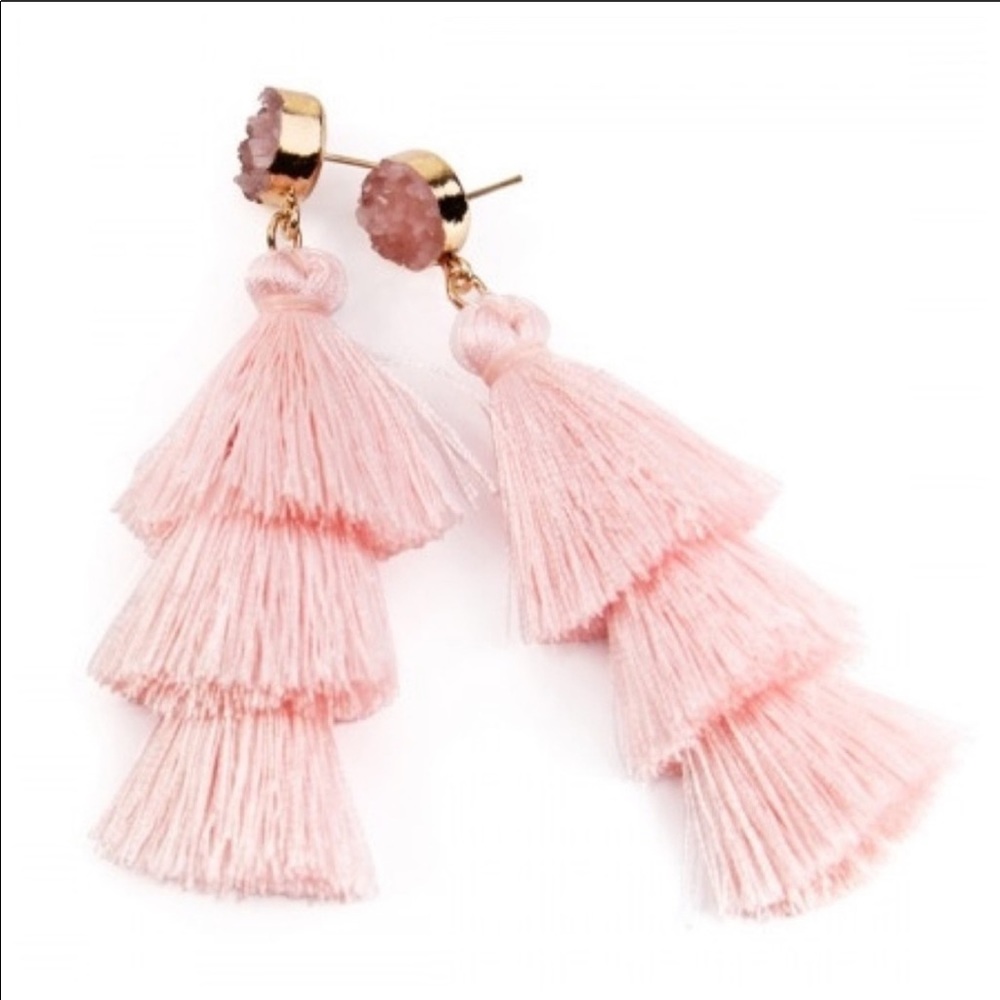 NWT. Pink druzy tassel drop earrings - Picture 2 of 2